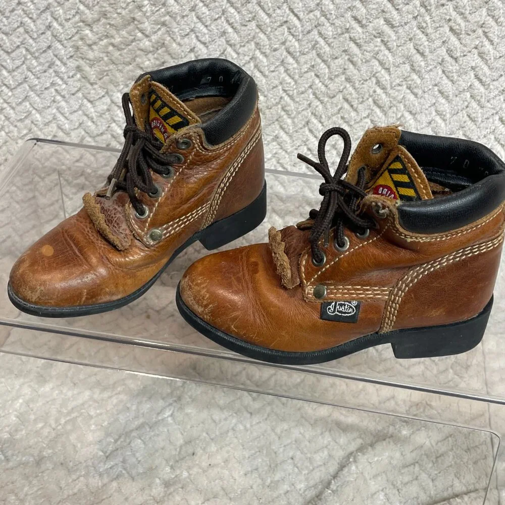 Justin Boots Kids Brown Leather‎ Kiltie Lace Up Toddler Western Boots 7D